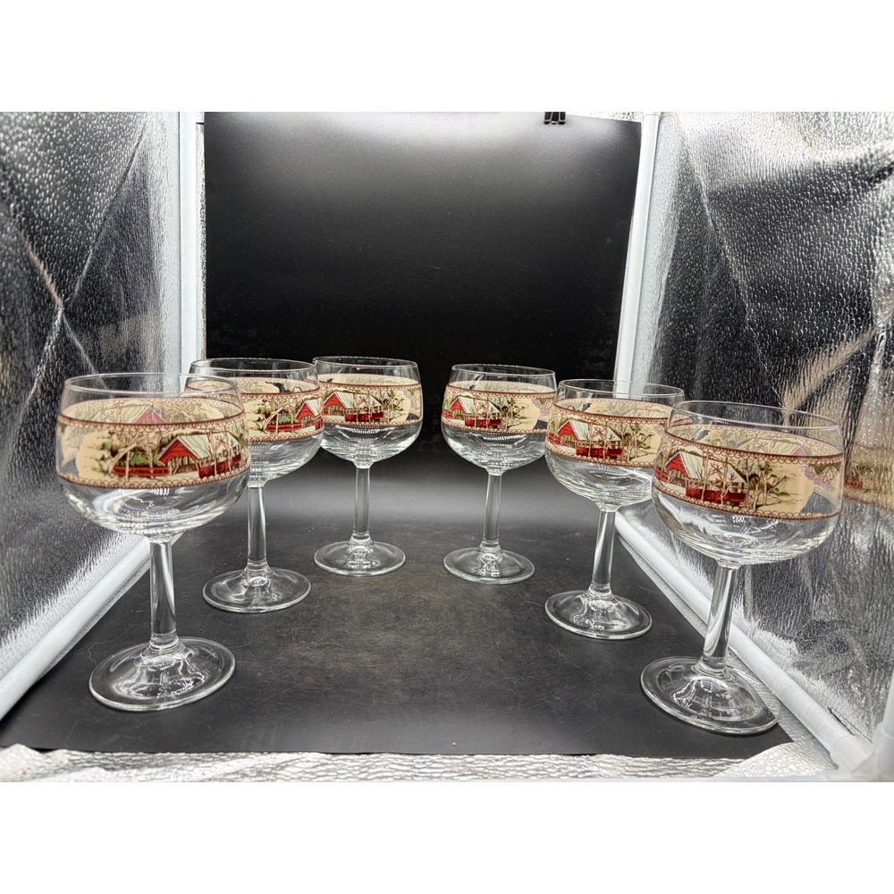 Johnson Brothers Friendly Village Water Goblets Set of 6 Winter Scene Glasses